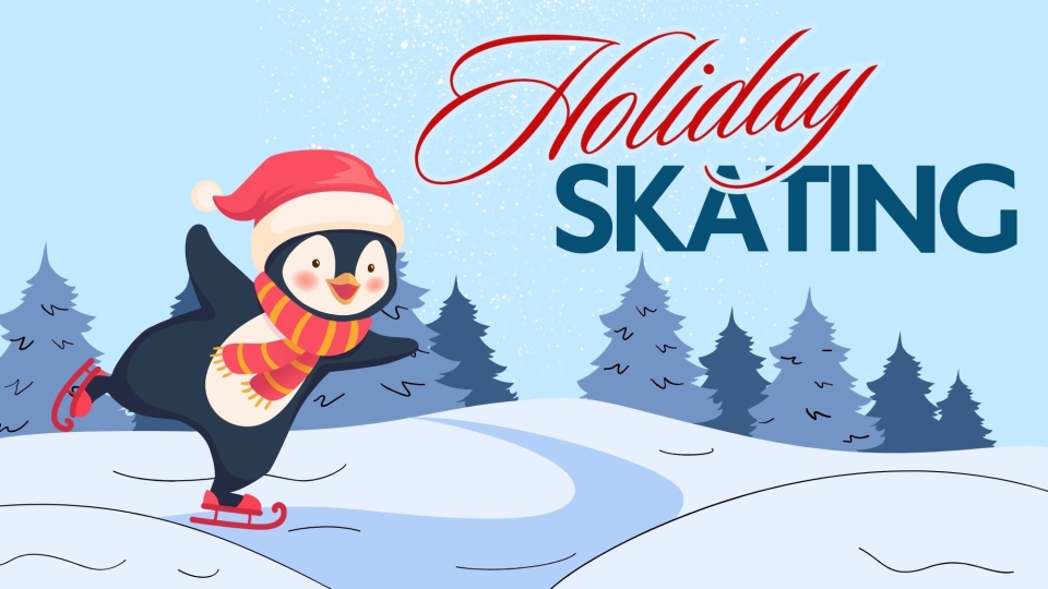 Illustration of penguin ice skating