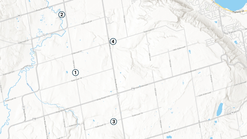 Map showing locations of structures