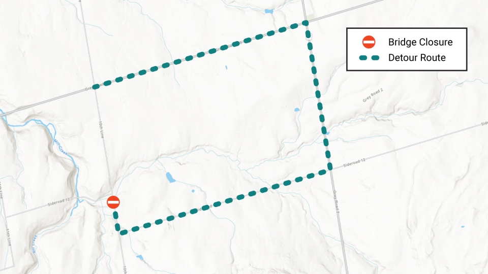Map depicting recommended detour route