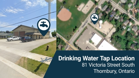 Images showing the location of the drinking water tap at the Water Operations Centre